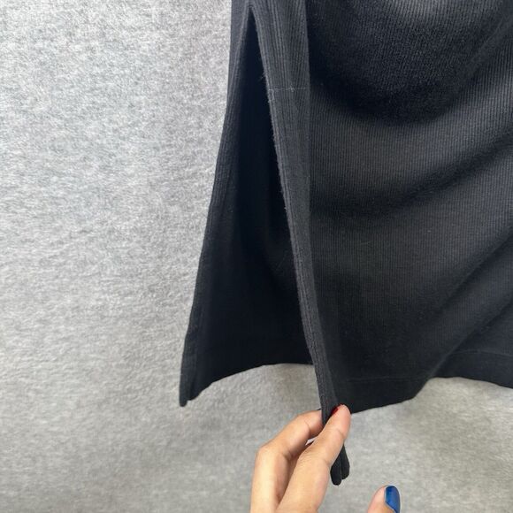 Michael Stars Dress Womens S Black Rib Knit Midi Ruched Square Neck Long Sleeve - Picture 8 of 11